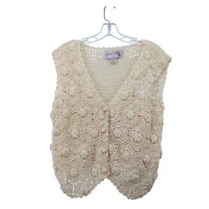 Jon Christy Hand Crochet Ivory Vest Medium Cotton Ladies 94026